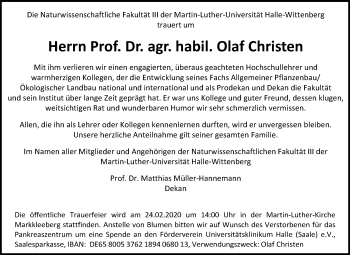 Traueranzeige von Olaf Christen von Mitteldeutsche Zeitung Halle/Saalkreis