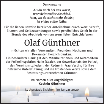 Traueranzeige von Olaf Günthner von Super Sonntag Mansfelder Land