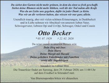 Traueranzeige von Otto Becker von Mitteldeutsche Zeitung Sangerhausen