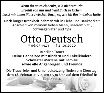 Traueranzeige von Otto Deutsch von Super Sonntag Wittenberg