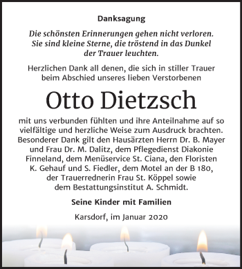 Traueranzeige von Otto Dietzsch von Wochenspiegel Merseburg/Querfurt