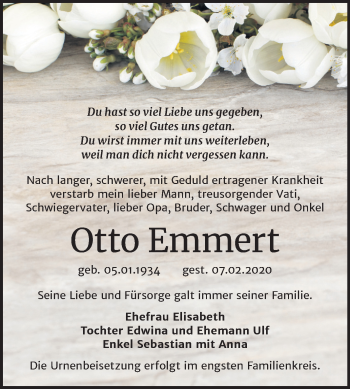 Traueranzeige von Otto Emmert von Mitteldeutsche Zeitung Bernburg