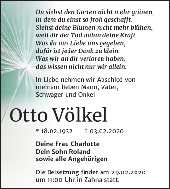 Traueranzeige von Otto Völkel von Super Sonntag Wittenberg