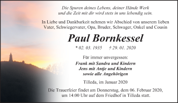 Traueranzeige von Paul Bornkessel von Super Sonntag Sangerhausen