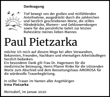 Traueranzeige von Paul Pietzarka von Mitteldeutsche Zeitung Dessau-Roßlau