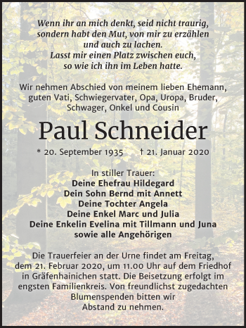 Traueranzeige von Paul Schneider von Super Sonntag Wittenberg
