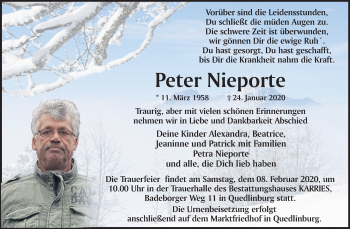 Traueranzeige von Peter Nieporte von Mitteldeutsche Zeitung Quedlinburg
