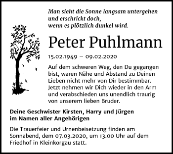 Traueranzeige von Peter Puhlmann von Super Sonntag Wittenberg