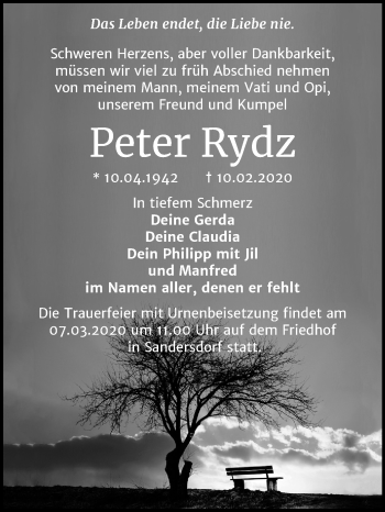 Traueranzeige von Peter Rydz von Mitteldeutsche Zeitung Bitterfeld