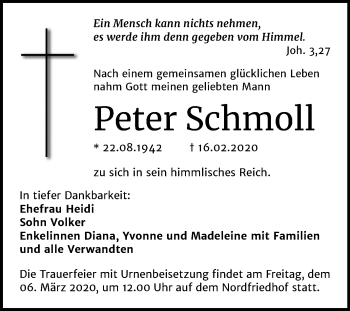 Traueranzeige von Peter Schmoll von Mitteldeutsche Zeitung Halle/Saalkreis