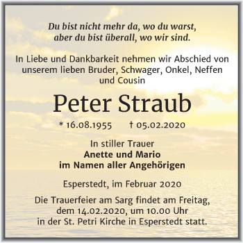 Traueranzeige von Peter Straub von Mitteldeutsche Zeitung Merseburg/Querfurt