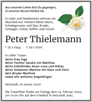 Traueranzeige von Peter Thielemann von Mitteldeutsche Zeitung Mansfelder Land