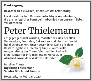 Traueranzeige von Peter Thielemann von Mitteldeutsche Zeitung Mansfelder Land