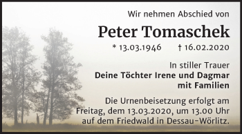 Traueranzeige von Peter Tomaschek von Mitteldeutsche Zeitung Halle/Saalkreis
