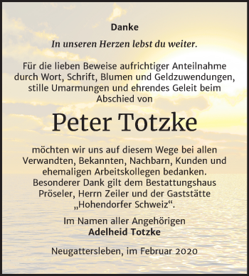 Traueranzeige von Peter Totzke von Mitteldeutsche Zeitung Bernburg