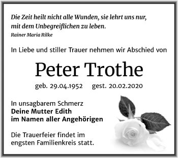 Traueranzeige von Peter Trothe von Super Sonntag Merseburg/Querfurt