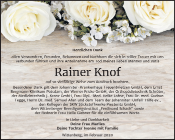 Traueranzeige von Rainer Knof von Super Sonntag Wittenberg