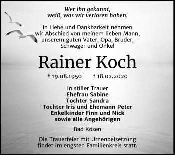 Traueranzeige von Rainer Koch von Wochenspiegel Naumburg/Nebra