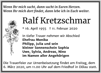 Traueranzeige von Ralf Kretzschmar von Mitteldeutsche Zeitung Halle/Saalkreis