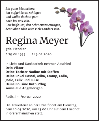 Traueranzeige von Regina Meyer von Super Sonntag Wittenberg