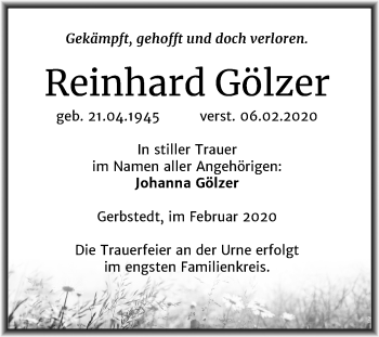 Traueranzeige von Reinhard Gölzer von Super Sonntag Mansfelder Land
