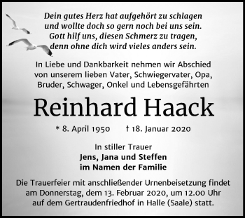 Traueranzeige von Reinhard Haack von Mitteldeutsche Zeitung Halle/Saalkreis