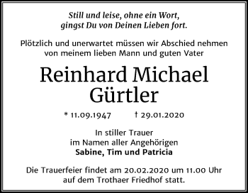 Traueranzeige von Reinhard Michael Gürtler von Mitteldeutsche Zeitung Halle/Saalkreis