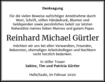 Traueranzeige von Reinhard Michael Gürtler von Mitteldeutsche Zeitung Halle/Saalkreis