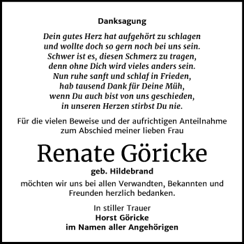 Traueranzeige von Renate Göricke von Super Sonntag Wittenberg