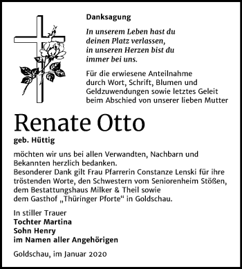 Traueranzeige von Renate Otto von Super Sonntag Zeitz