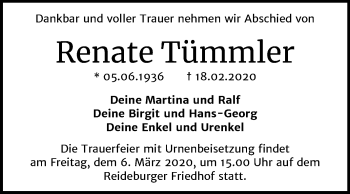 Traueranzeige von Renate Tümmler von Mitteldeutsche Zeitung Halle/Saalkreis
