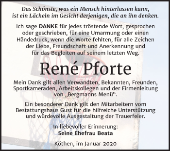 Traueranzeige von René Pforte von Mitteldeutsche Zeitung Köthen