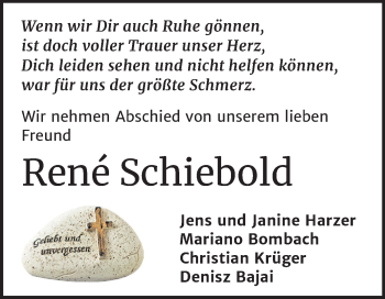 Traueranzeige von René Schiebold von Mitteldeutsche Zeitung Zeitz