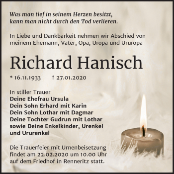 Traueranzeige von Richard Hanisch von Mitteldeutsche Zeitung Bitterfeld