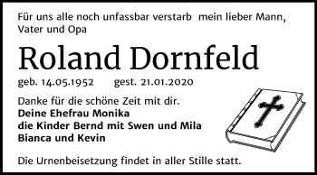 Traueranzeige von Roland Dornfeld von Wochenspiegel Bitterfeld