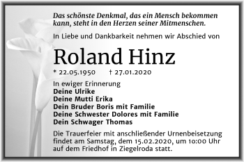 Traueranzeige von Roland Hinz von Super Sonntag Merseburg/Querfurt