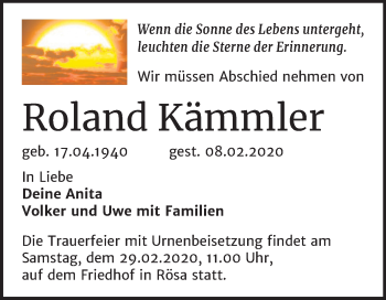 Traueranzeige von Roland Kämmler von Mitteldeutsche Zeitung Bitterfeld