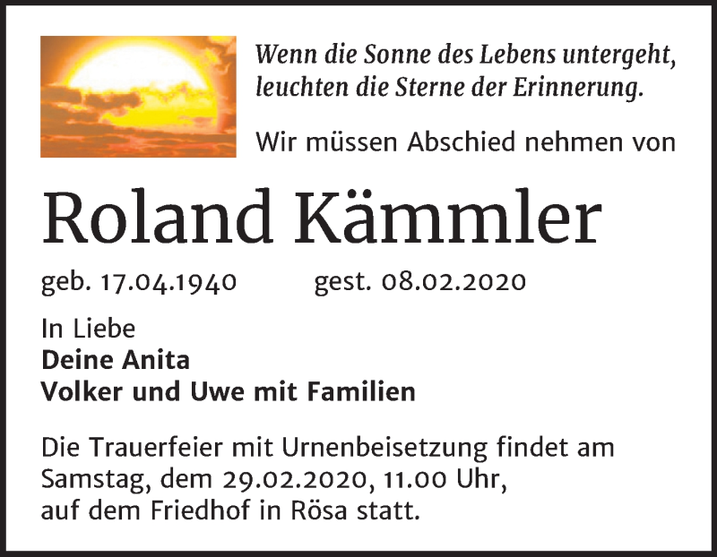  Traueranzeige für Roland Kämmler vom 15.02.2020 aus Mitteldeutsche Zeitung Bitterfeld