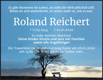 Traueranzeige von Roland Reichert von Wochenspiegel Weißenfels