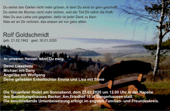 Traueranzeige von Rolf Goldschmidt von Mitteldeutsche Zeitung Sangerhausen