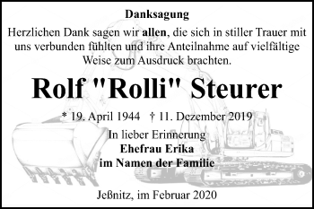 Traueranzeige von Rolf Steurer von Mitteldeutsche Zeitung Bitterfeld