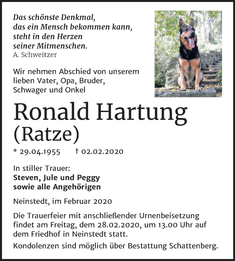  Traueranzeige für Ronald Hartung vom 08.02.2020 aus Mitteldeutsche Zeitung Quedlinburg