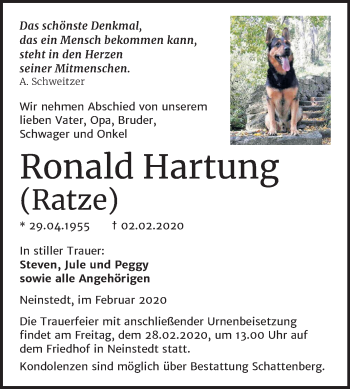 Traueranzeige von Ronald Hartung von Mitteldeutsche Zeitung Quedlinburg