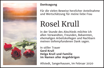 Traueranzeige von Rosel Krull von Mitteldeutsche Zeitung Sangerhausen