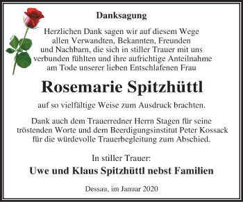 Traueranzeige von Rosemarie Spitzhüttl von Mitteldeutsche Zeitung Dessau-Roßlau
