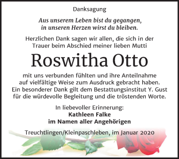 Traueranzeige von Roswitha Otto von Super Sonntag Köthen