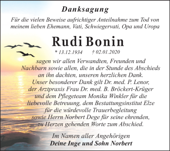 Traueranzeige von Rudi Bonin von Mitteldeutsche Zeitung Dessau-Roßlau