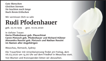 Traueranzeige von Rudi Pfodenhauer von Super Sonntag Merseburg/Querfurt