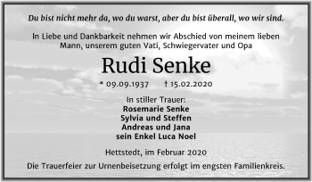 Traueranzeige von Rudi Senke von Super Sonntag Mansfelder Land