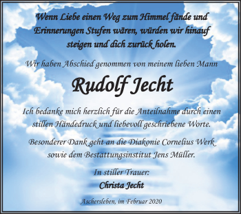 Traueranzeige von Rudolf Jecht von Super Sonntag Aschersleben